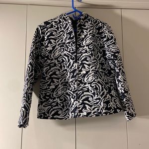 Silk land black & white zip up‎ lightweight  dressy jacket